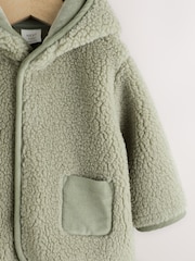 Sage Green Baby Hooded Borg Jacket (0-18mths) - Image 3 of 7
