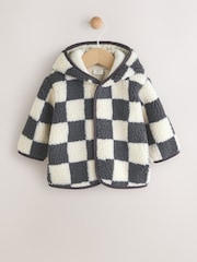 Charcoal Grey Checkerboard Baby Hooded Borg Jacket (0-18mths) - Image 1 of 6