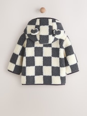 Charcoal Grey Checkerboard Baby Hooded Borg Jacket (0-18mths) - Image 2 of 6