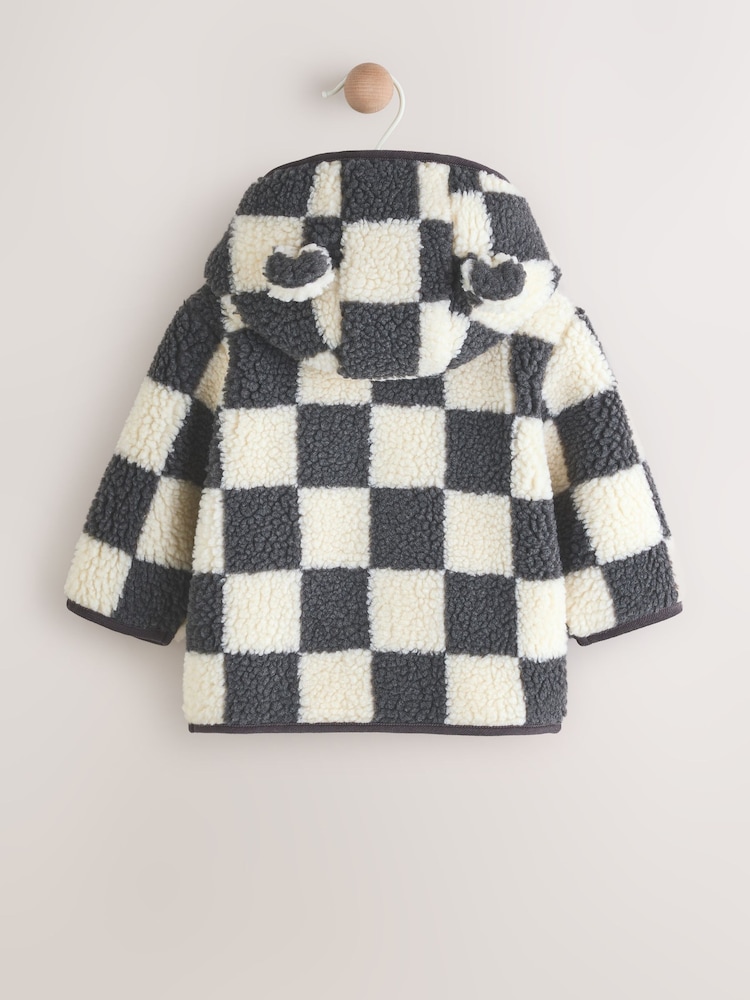 Charcoal Grey Checkerboard Baby Hooded Borg Jacket (0-18mths) - Image 2 of 6