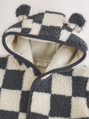 Charcoal Grey Checkerboard Baby Hooded Borg Jacket (0-18mths) - Image 3 of 6
