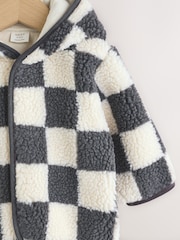 Charcoal Grey Checkerboard Baby Hooded Borg Jacket (0-18mths) - Image 4 of 6