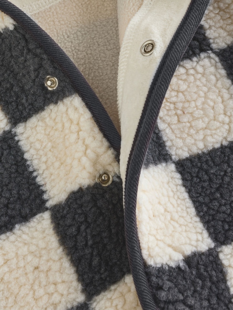 Charcoal Grey Checkerboard Baby Hooded Borg Jacket (0-18mths) - Image 6 of 6