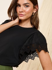 Friends Like These Black Broderie Flutter 100% Cotton T-Shirt - Image 1 of 4
