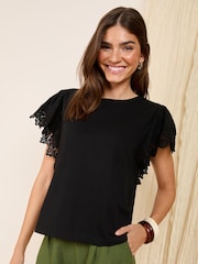 Friends Like These Black Broderie Flutter 100% Cotton T-Shirt - Image 3 of 4