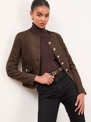 Lipsy Chocolate Brown Suedette Collarless Jacket - Image 1 of 5