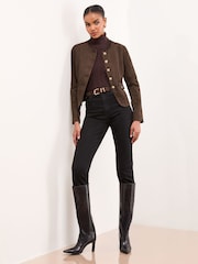 Lipsy Chocolate Brown Suedette Collarless Jacket - Image 2 of 5