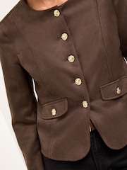 Lipsy Chocolate Brown Suedette Collarless Jacket - Image 4 of 5