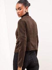 Lipsy Chocolate Brown Suedette Collarless Jacket - Image 5 of 5