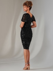 Jolie Moi Black Flare Sleeve Ruched Sequin Dress - Image 2 of 6