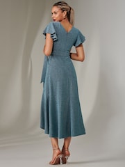 Jolie Moi Dark Blue Marlie Metallic Angel Sleeve Maxi Dress - Image 2 of 6