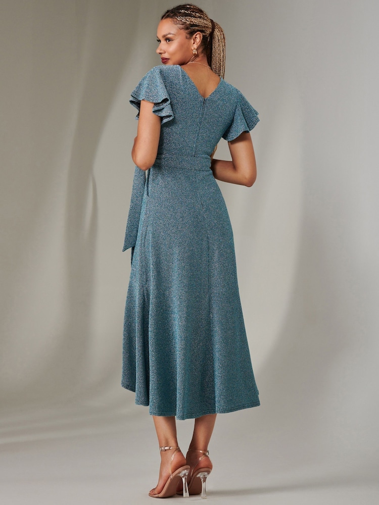 Jolie Moi Dark Blue Marlie Metallic Angel Sleeve Maxi Dress - Image 2 of 6