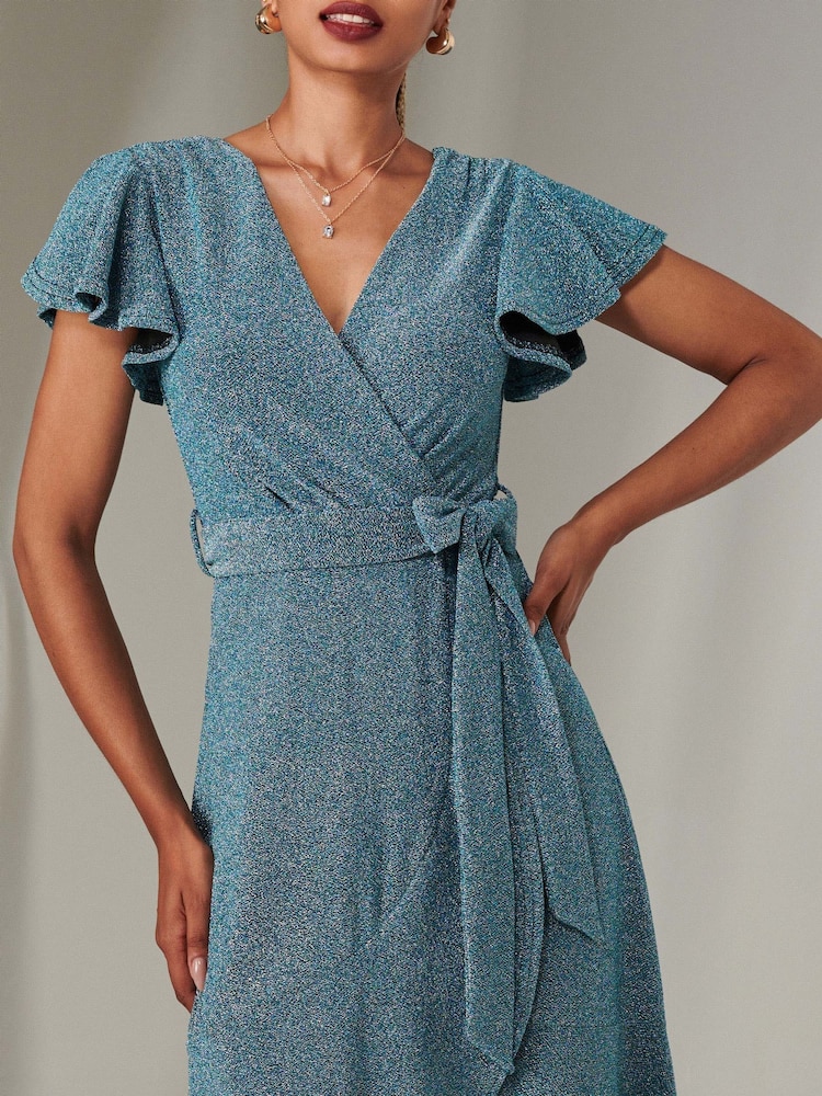 Jolie Moi Dark Blue Marlie Metallic Angel Sleeve Maxi Dress - Image 3 of 6