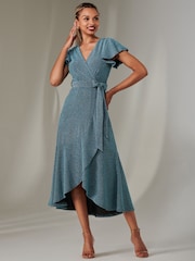 Jolie Moi Dark Blue Marlie Metallic Angel Sleeve Maxi Dress - Image 5 of 6