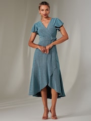 Jolie Moi Dark Blue Marlie Metallic Angel Sleeve Maxi Dress - Image 6 of 6
