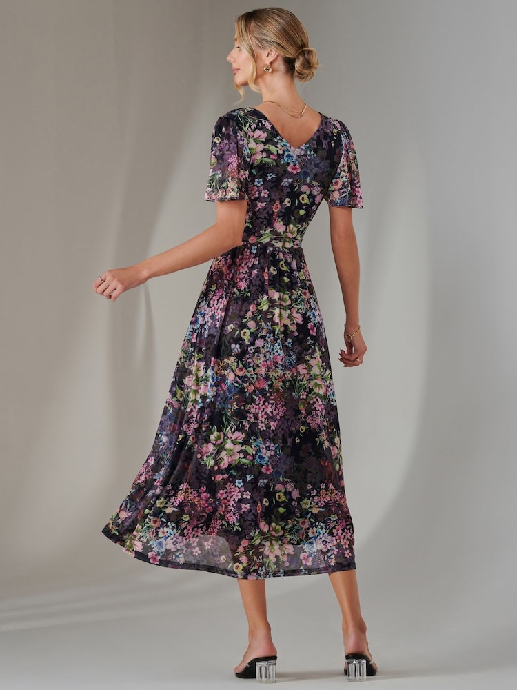 Jolie Moi Yellow Angel Sleeve Wrap Bodice Mesh Maxi Dress - Image 2 of 7