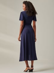 Jolie Moi Blue Plain Angel Sleeve Wrapped Maxi Dress - Image 2 of 6
