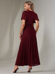 Jolie Moi Beige/Red Plain Angel Sleeve Wrapped Maxi Dress - Image 2 of 6