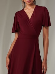 Jolie Moi Beige/Red Plain Angel Sleeve Wrapped Maxi Dress - Image 3 of 6
