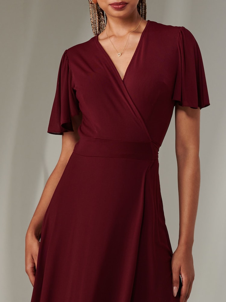 Jolie Moi Beige/Red Plain Angel Sleeve Wrapped Maxi Dress - Image 3 of 6