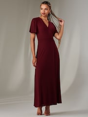 Jolie Moi Beige/Red Plain Angel Sleeve Wrapped Maxi Dress - Image 6 of 6