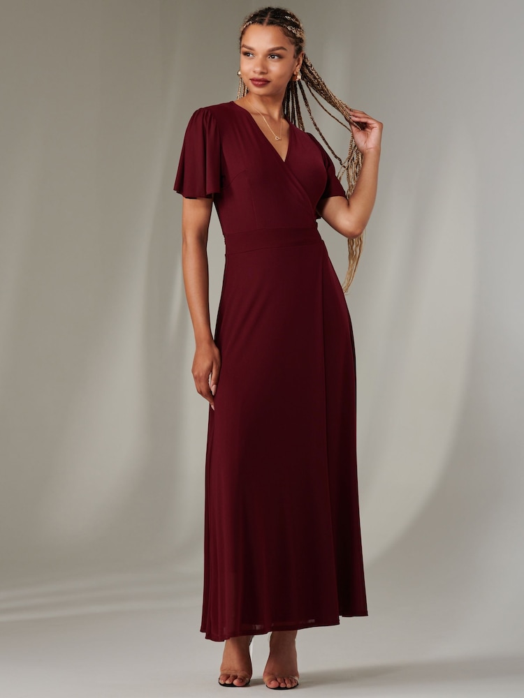 Jolie Moi Beige/Red Plain Angel Sleeve Wrapped Maxi Dress - Image 6 of 6