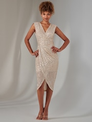 Jolie Moi Natural Aisla Ruched Sequin Bodycon Dress - Image 1 of 6