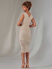 Jolie Moi Natural Aisla Ruched Sequin Bodycon Dress - Image 2 of 6