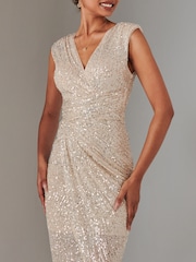 Jolie Moi Natural Aisla Ruched Sequin Bodycon Dress - Image 3 of 6