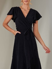 Jolie Moi Blue Marlie Metallic Angel Sleeve Maxi Dress - Image 3 of 6