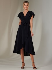 Jolie Moi Blue Marlie Metallic Angel Sleeve Maxi Dress - Image 4 of 6
