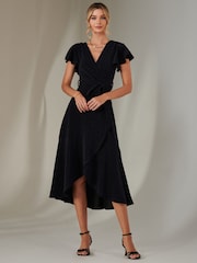Jolie Moi Blue Marlie Metallic Angel Sleeve Maxi Dress - Image 5 of 6