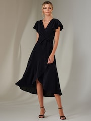 Jolie Moi Blue Marlie Metallic Angel Sleeve Maxi Dress - Image 6 of 6