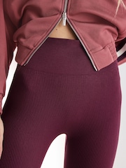 Wine Red Ribbed Seamless High Waist Leggings - Image 4 of 6