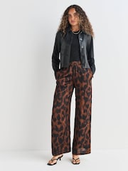 Brown Animal Print Satin Crinkle Wide Leg Trousers - Image 1 of 8