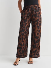 Brown Animal Print Satin Crinkle Wide Leg Trousers - Image 3 of 8