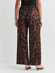 Brown Animal Print Satin Crinkle Wide Leg Trousers - Image 4 of 8