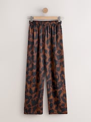 Brown Animal Print Satin Crinkle Wide Leg Trousers - Image 5 of 8