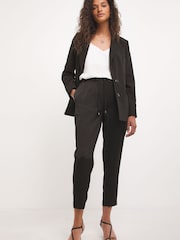 JD Williams Black Satin Back Crepe Tapered Trousers With Tie Waist - Image 1 of 4