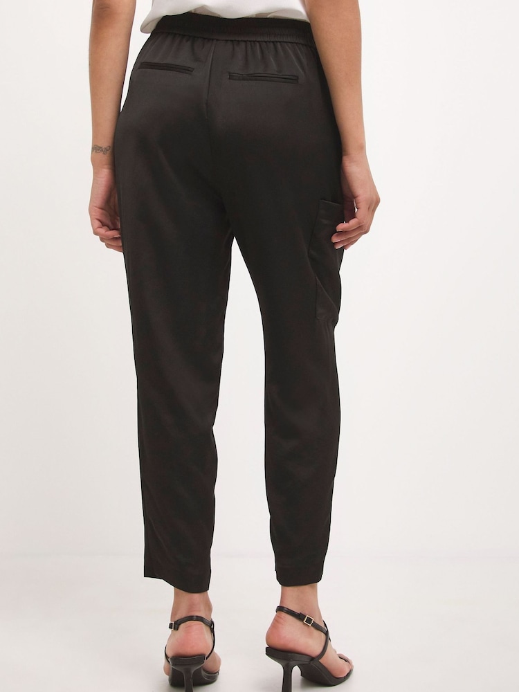 JD Williams Black Satin Back Crepe Tapered Trousers With Tie Waist - Image 2 of 4 JD Williams Black Satin Back Crepe Tapered Trousers With Tie Waist - Image 2 of 4