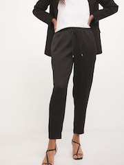 JD Williams Black Satin Back Crepe Tapered Trousers With Tie Waist - Image 3 of 4