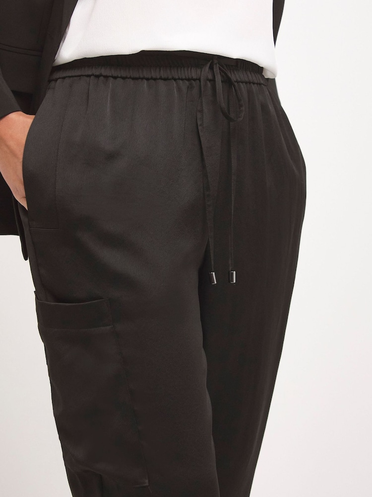 JD Williams Black Satin Back Crepe Tapered Trousers With Tie Waist - Image 4 of 4 JD Williams Black Satin Back Crepe Tapered Trousers With Tie Waist - Image 4 of 4