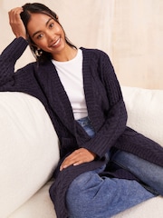 Friends Like These Navy Blue Longline Cable Knit Coatigan - Image 2 of 4