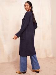 Friends Like These Navy Blue Longline Cable Knit Coatigan - Image 4 of 4