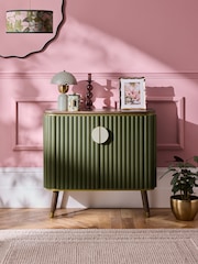 Clarke & Clarke Ribbed Green Mango Wood Calisto Small Sideboard - Image 1 of 9