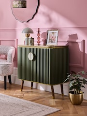 Clarke & Clarke Ribbed Green Mango Wood Calisto Small Sideboard - Image 2 of 9
