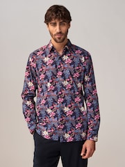 Dark Purple Regular Fit Kew Collection 100% Cotton Floral Long Sleeve Single Cuff Shirt - Image 2 of 8