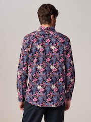 Dark Purple Regular Fit Kew Collection 100% Cotton Floral Long Sleeve Single Cuff Shirt - Image 4 of 8