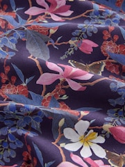 Dark Purple Regular Fit Kew Collection 100% Cotton Floral Long Sleeve Single Cuff Shirt - Image 8 of 8