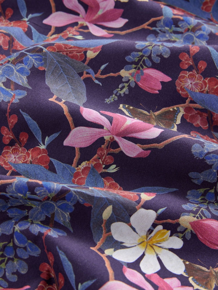 Dark Purple Regular Fit Kew Collection 100% Cotton Floral Long Sleeve Single Cuff Shirt - Image 8 of 8